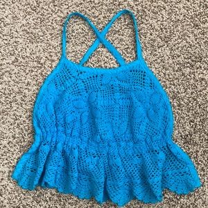 NWOT Boho Mermaid Crochet Halter Peplum Crop Top